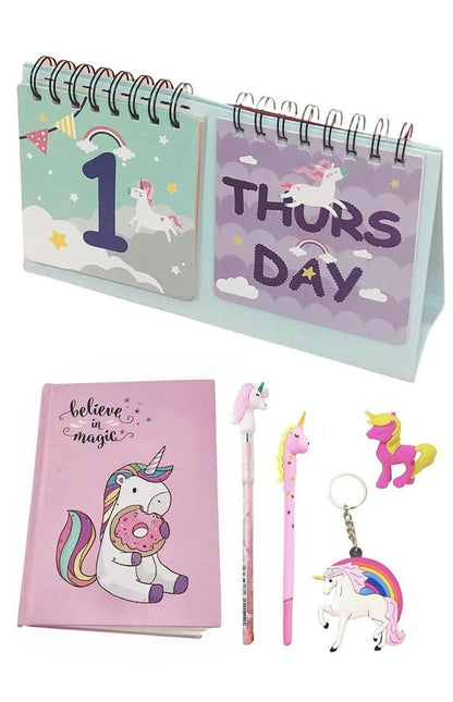 Unicorn Diary , Calendar , Pencil , Eraser , Gel Pen , Keychain - HalfPe