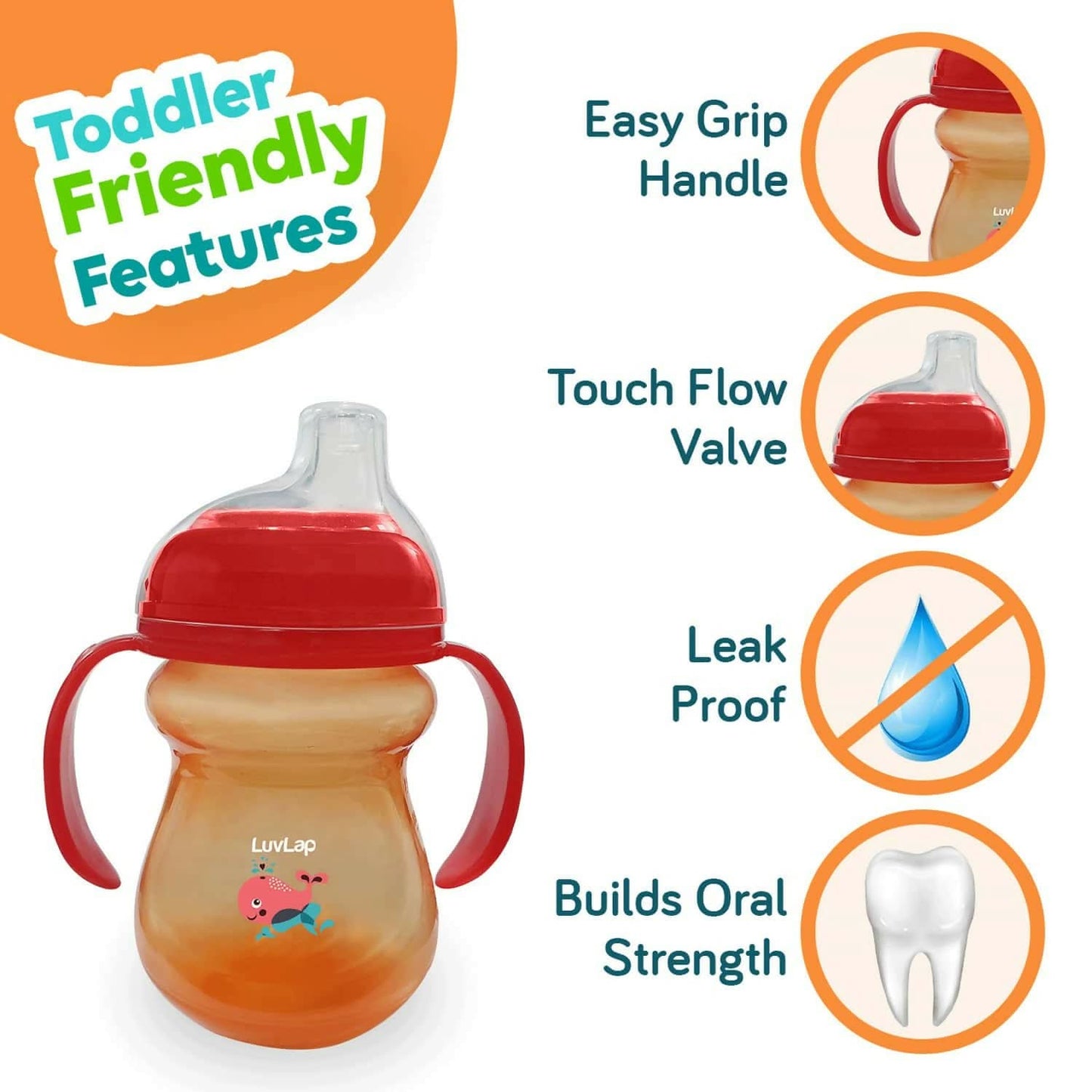 Luvlap mobby little spout sipper bpa free 240 ml 6m+ (orange)