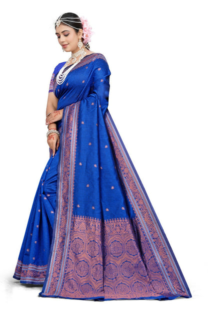 AXONIT Sapphire Majesty Premium Jacquard Silk Saree with Rose-Gold Zari Border