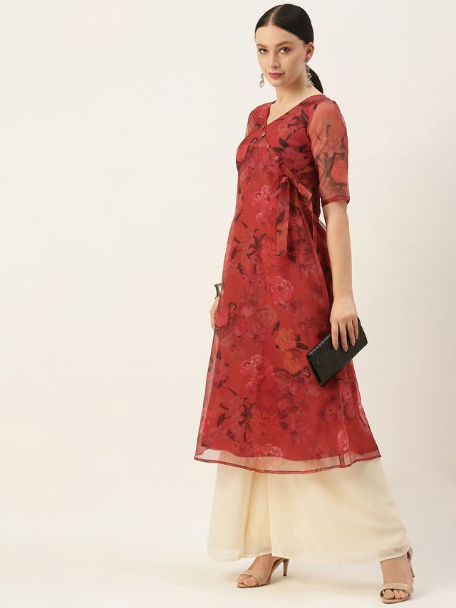 Bollywood Vogue Ready To Wear Red N Off White Printed Palazzo Set