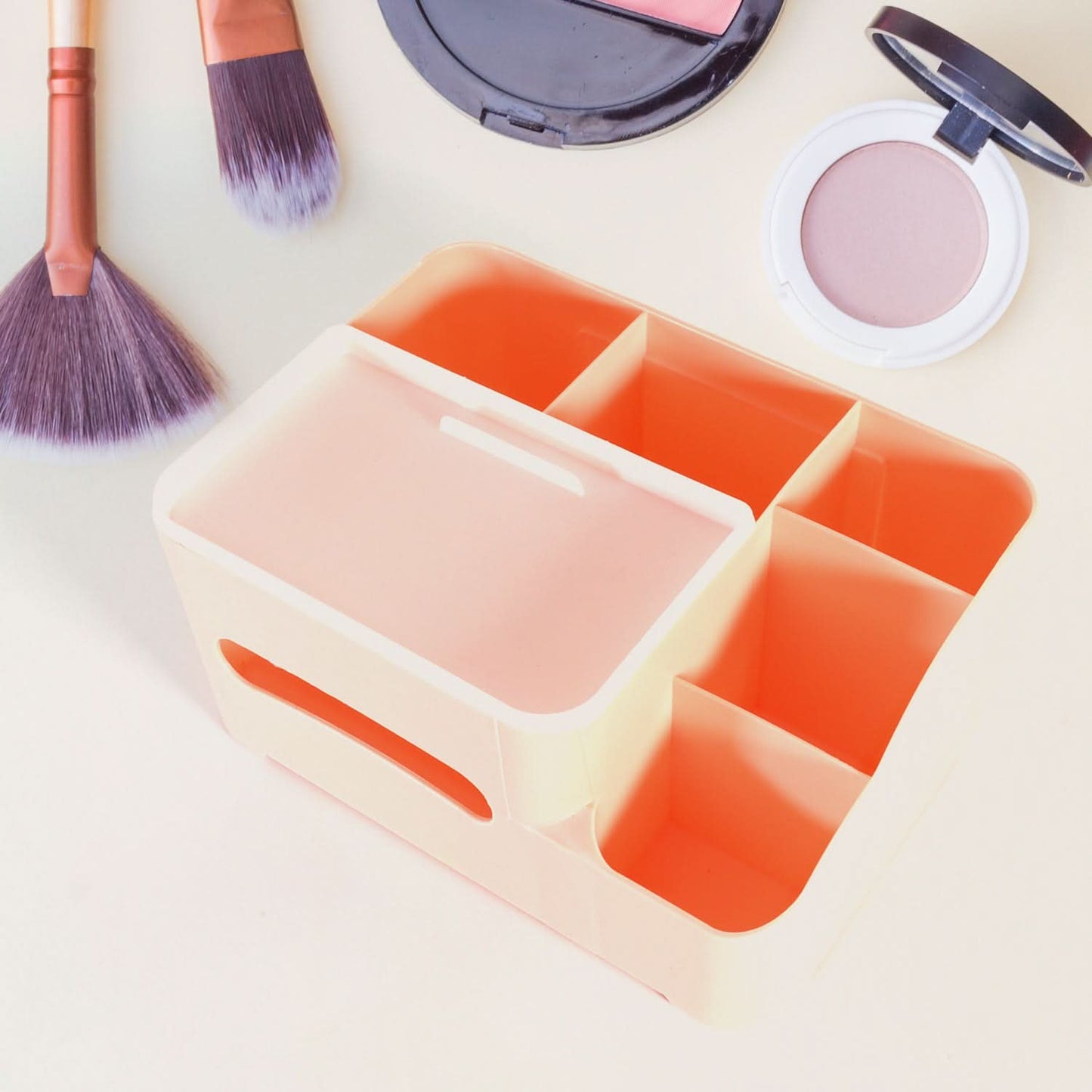 Multi-Function Desk Organizer with Tissue Holder – 6 Compartments for Home & Office