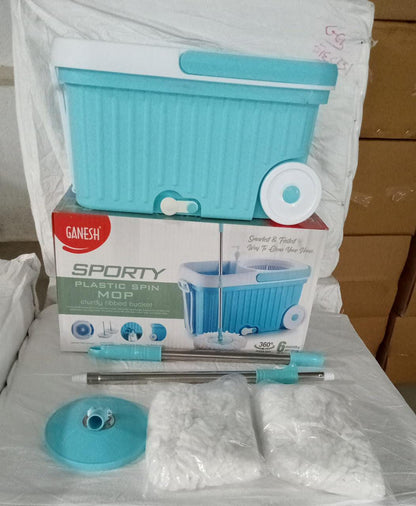 Sporty 360° Spin Mop with Big Wheels & Auto-Fold Handle