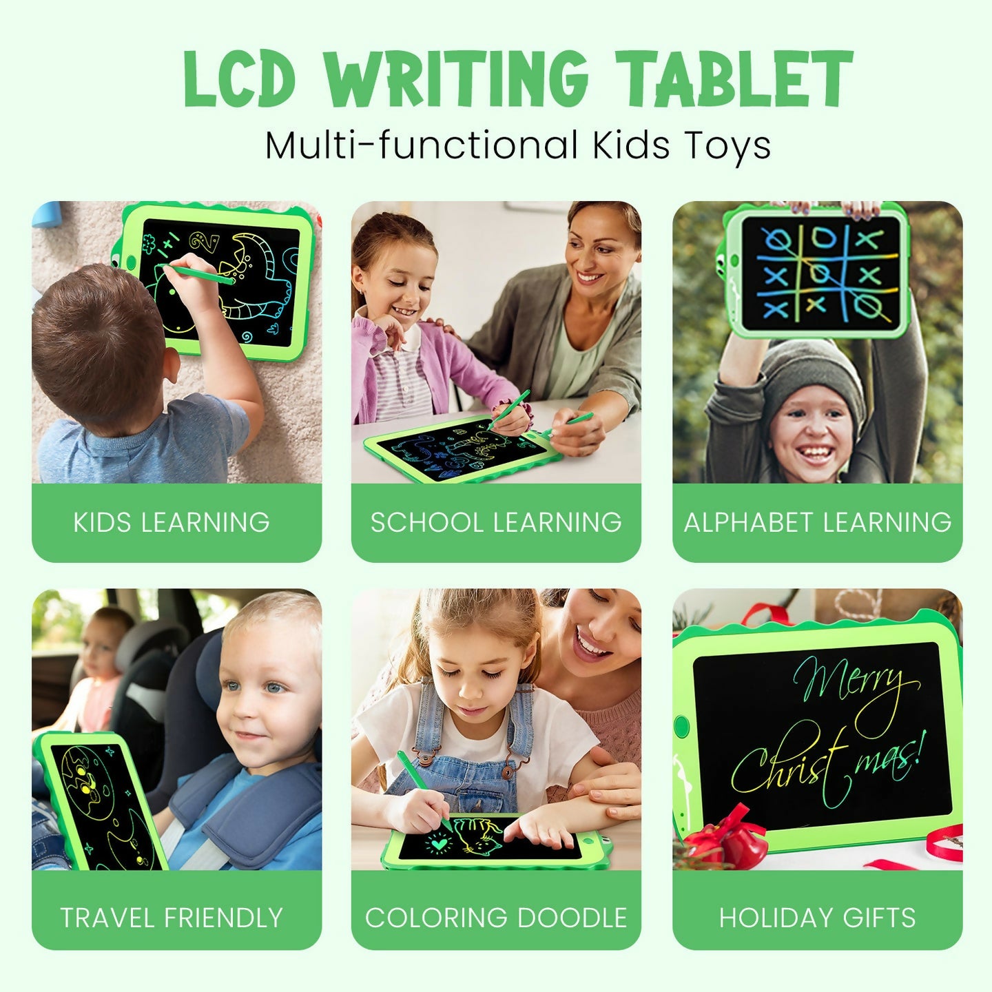 Portronics RUFFPAD DINO 8.5 Multicolor LCD Writing Tablet with One-Tap Erase, Dinosaur Design, Eye-Safe Screen – Green