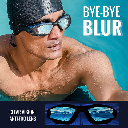 Professional Anti-fog Uv Protection Swimming Goggles With Mirrored Lenses And Earplugs