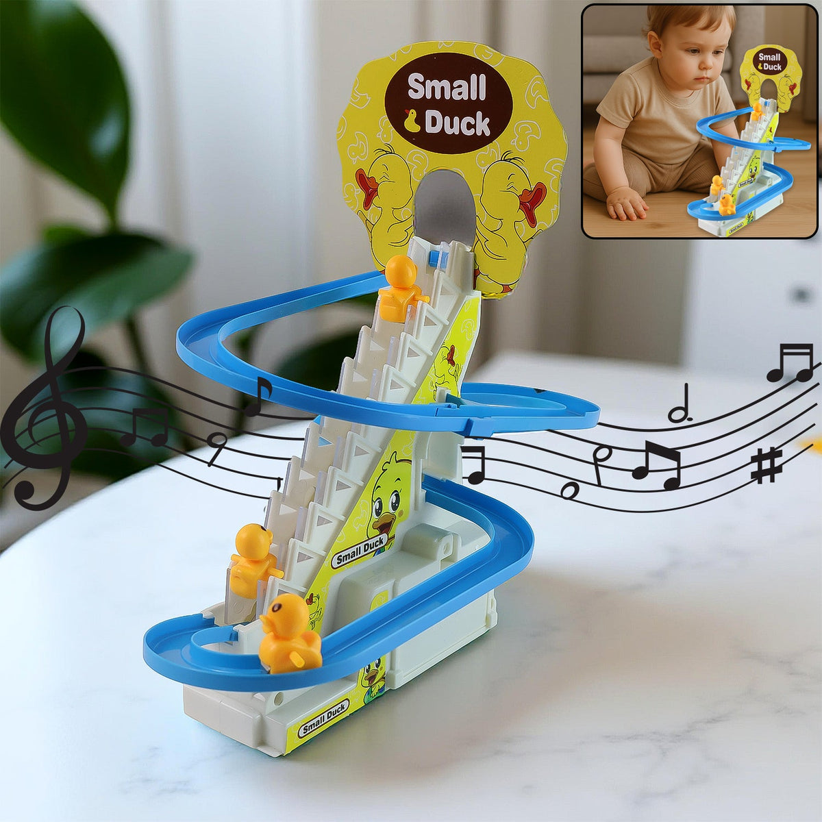 Lala Small Duck Climb Stairs Toy Roller Coaster With Flashing Lights  Music (3 Ducks) HP DD