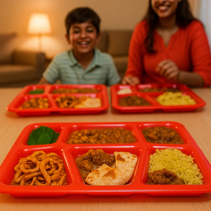 Plastic Multi-compartment Rectangular Meal Serving Tray  Plate 38x27 Cm (1 Pc  Red)