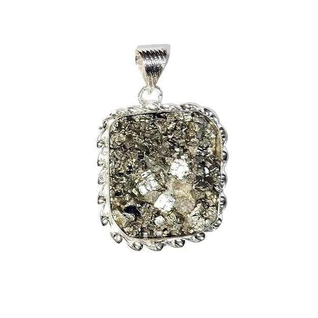 Natural Pyrite Stone Pendant – Gold-Like Crystal Energy Necklace, Raw Fool’s Gold Healing Gemstone Pendant with Elegant Metal Chain for Unisex Wear (Multi design)