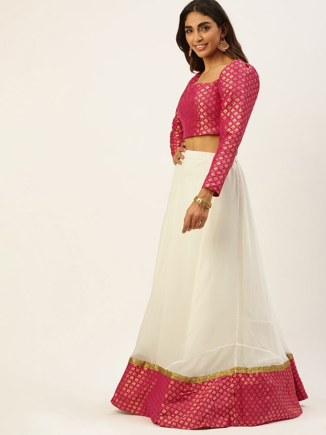 Bollywood Vogue Ready To Wear Pink Jacquard Art Silk Lehenga