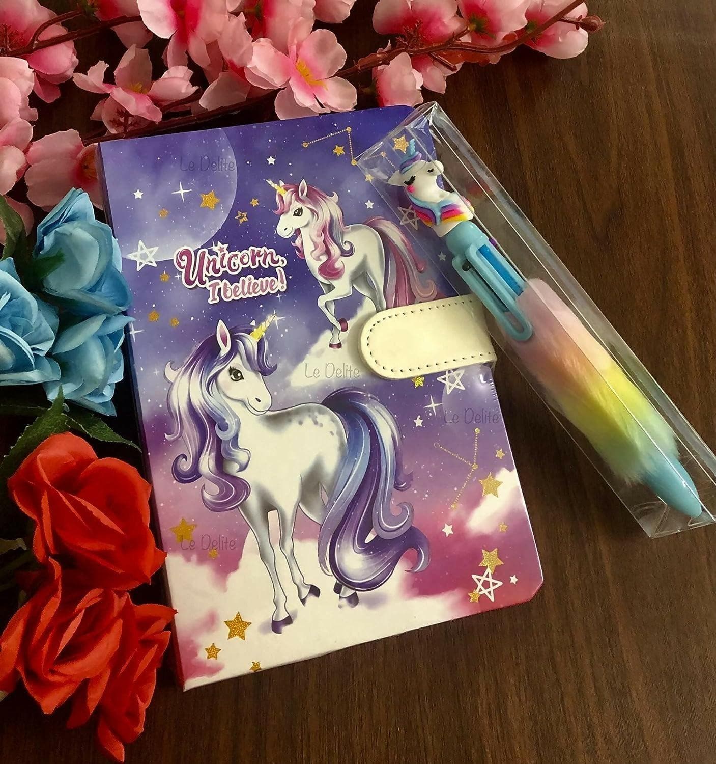 Unicorn Lock Diary With Fur Pen - HalfPe