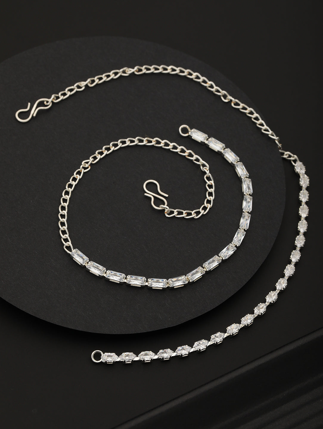 Set Of 2 White Americandiamond Studded Rhodium-Plated Link Bracelet