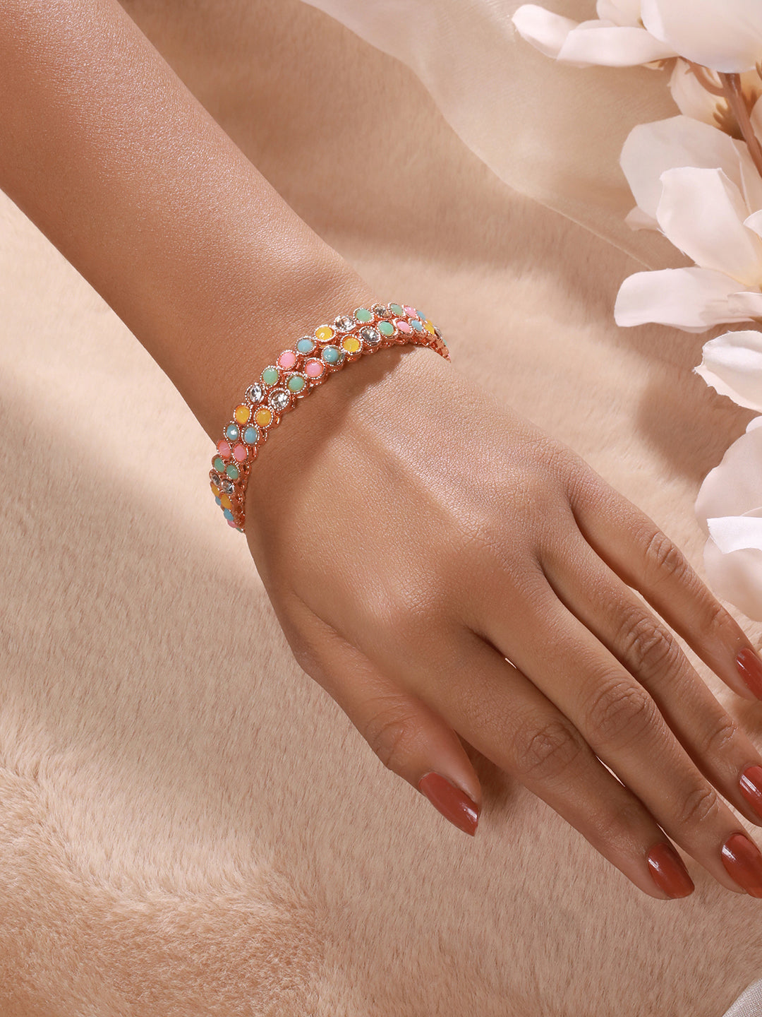 Set Of 2 Rose Gold-Plated Cz & Ad-Studded Bangles