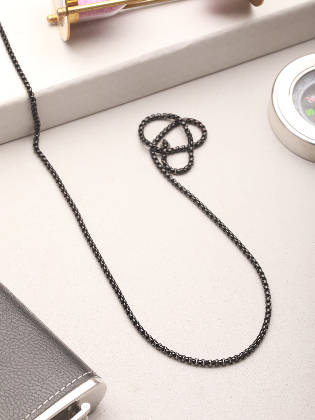 Men Black-Toned & Black Plated Stainless Steel Chain Necklace