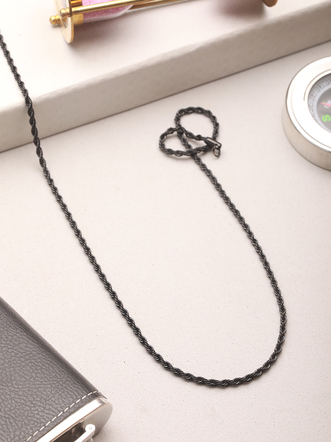 Men Black-Toned & Black Plated Stainless Steel Chain Necklace