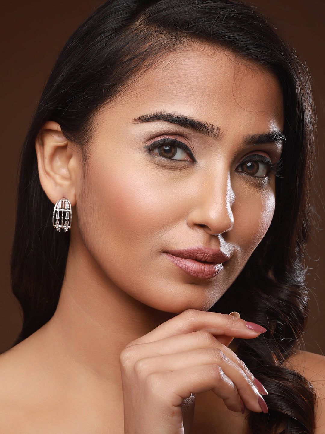 Silver-Plated Circular Half Hoop Earrings