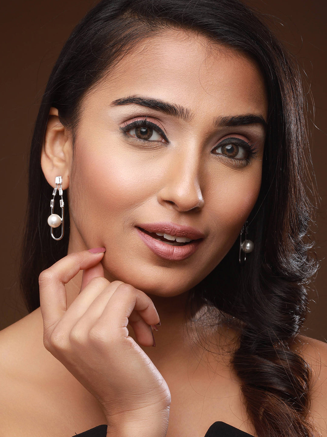 Silver-Plated Contemporary Pearl Beaded Drop Earrings