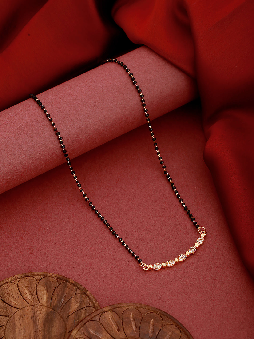 Rose Gold Plated American Diamond Studded & Beaded Mangalsutra
