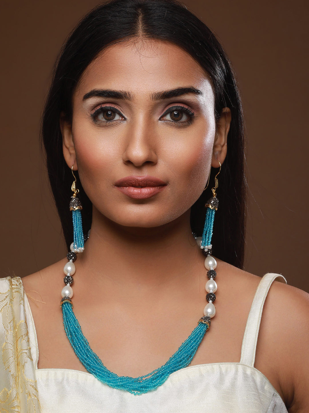 Gold-Plated Beaded Necklace And Earrings