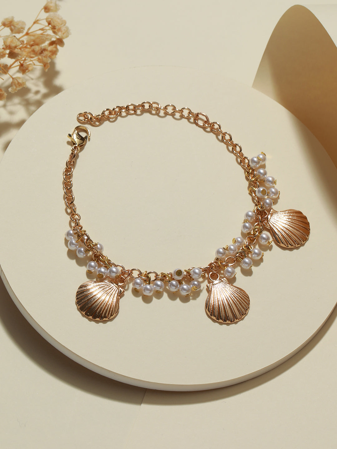 Women Gold-Plated Pearl & Charm Beaded Link Bracelet