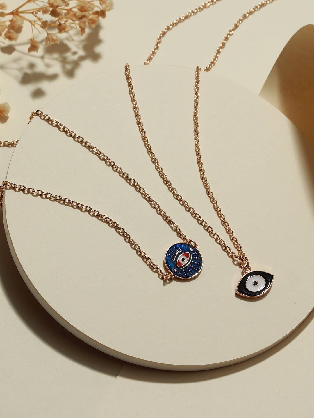 Set Of 2 Gold-Plated Evil Eye Pendant Chains