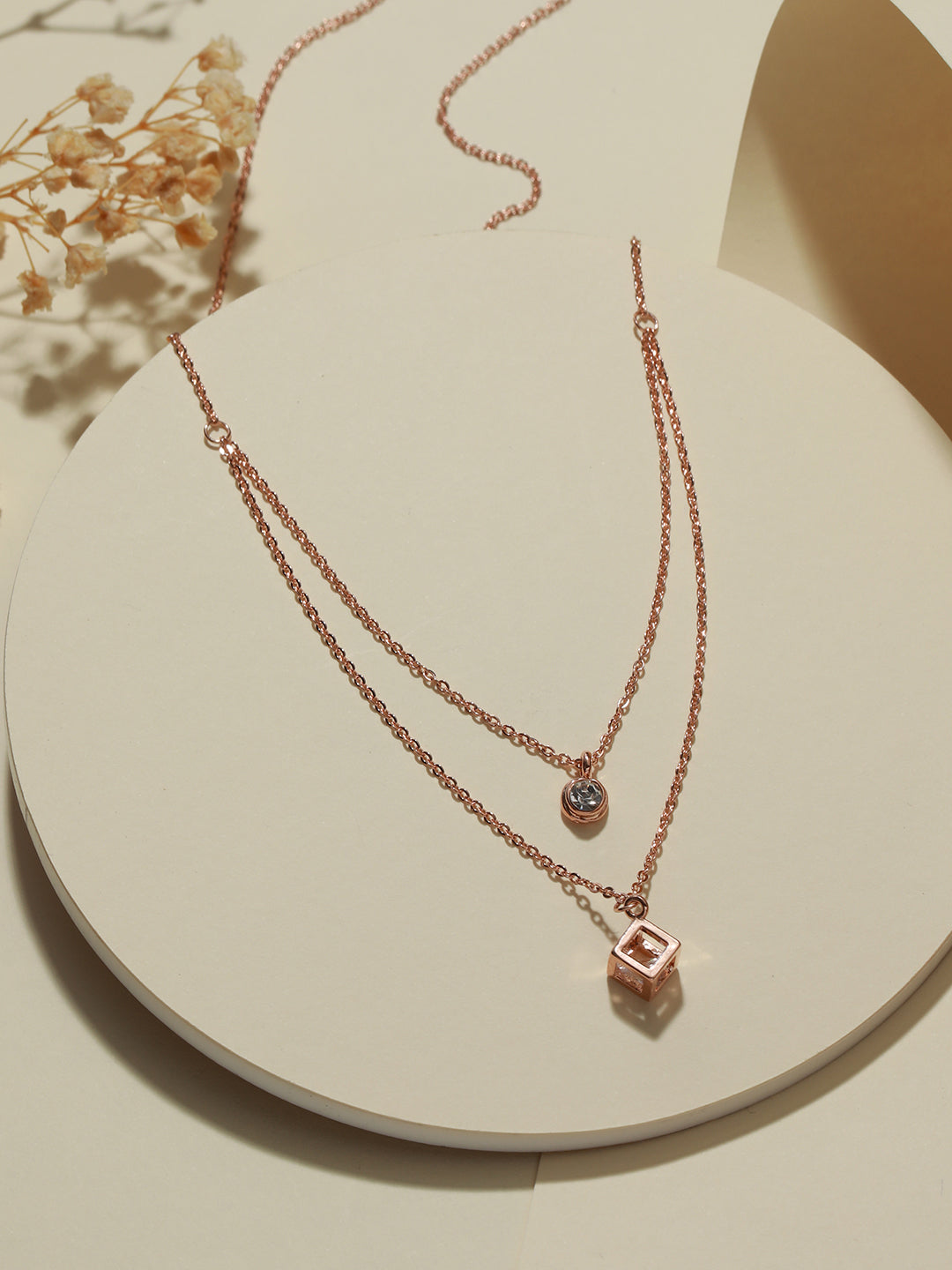 Rose Gold-Plated Cubic Zirconia Studded Layered Chain