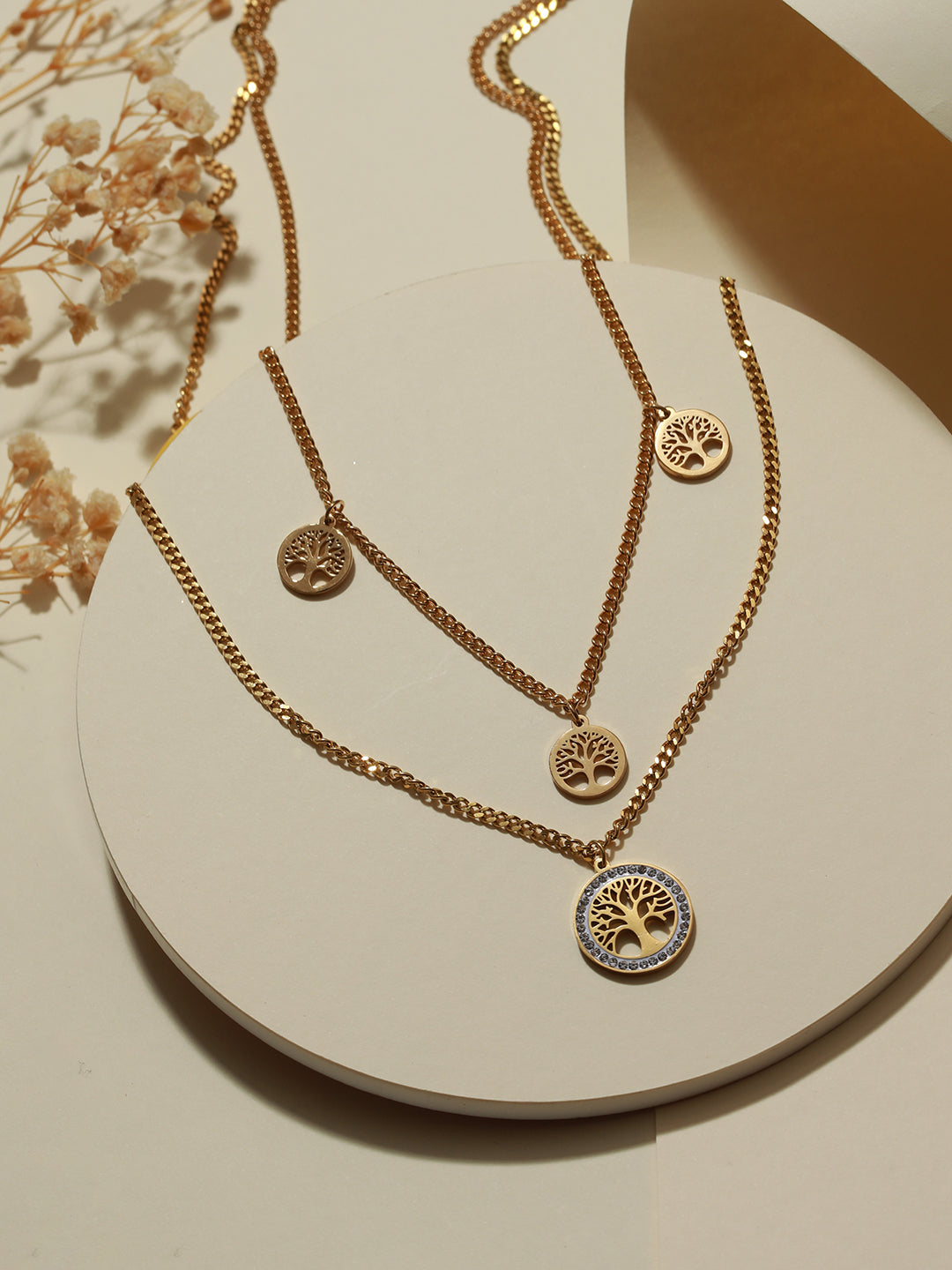 Gold-Plated Life Of Tree Charm Layered Chain