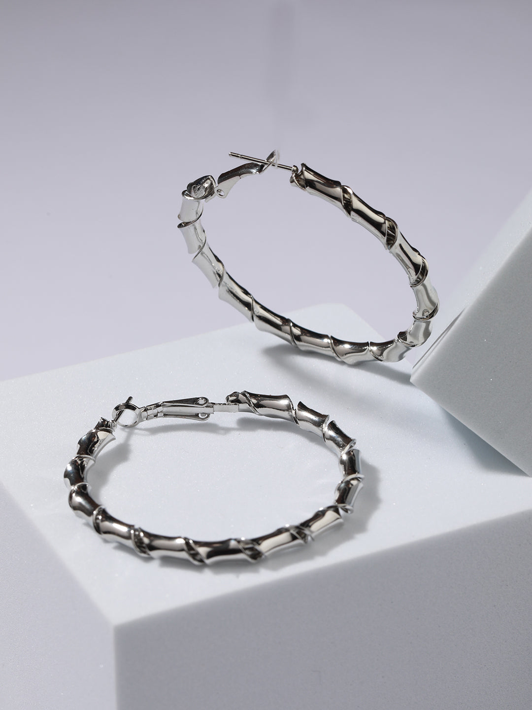 Silver-Plated Textured Circular Hoop Earrings