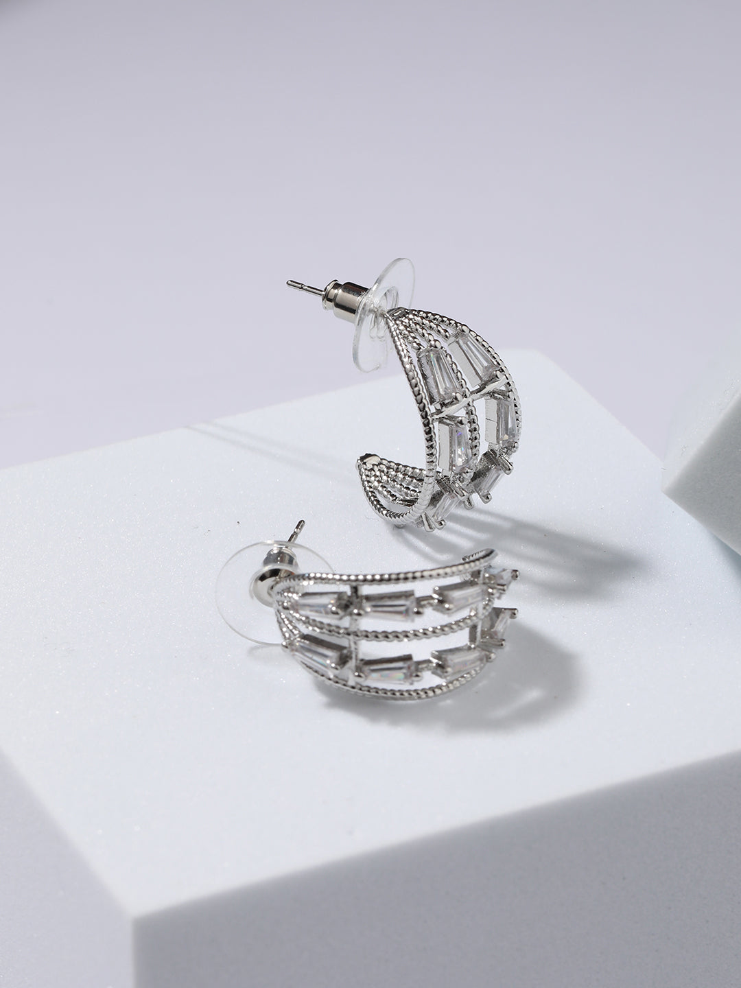 Silver-Plated Circular Half Hoop Earrings