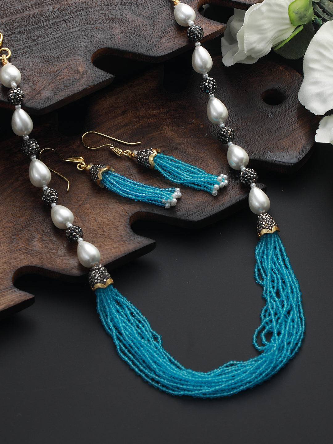 Gold-Plated Beaded Necklace And Earrings