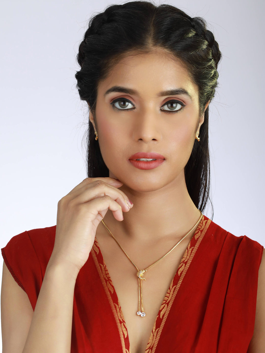 Gold-Plated Handcrafted Ad Stone-Studded Adjustable Ganesh Jewellery Set