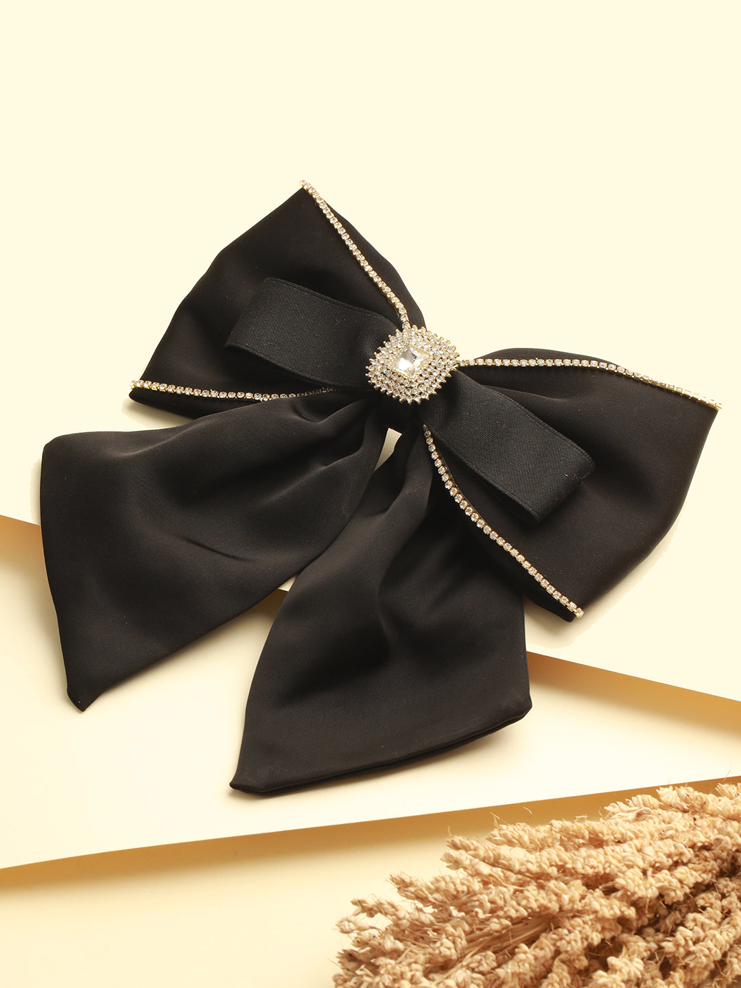 Women Black Cz Studded Embellished French Barrette