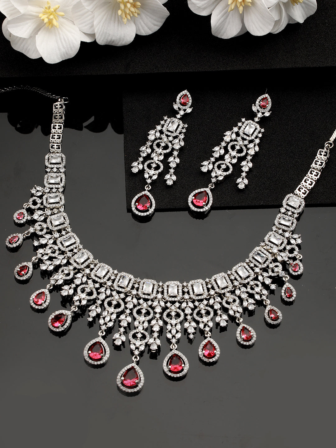 Silver-Plated Ad-Studded Jewellery Set