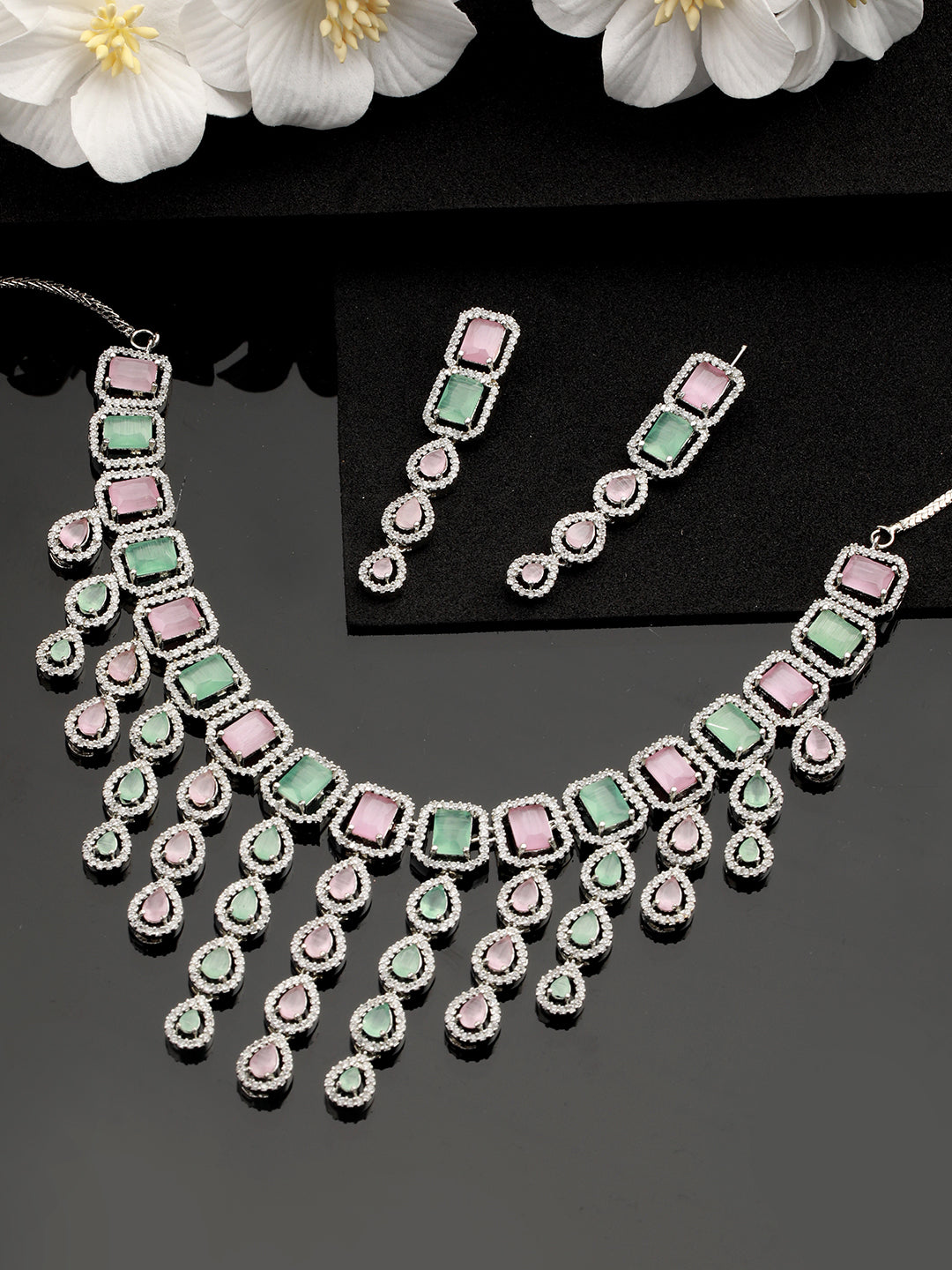 Silver-Plated Ad Studded Jewellery Set