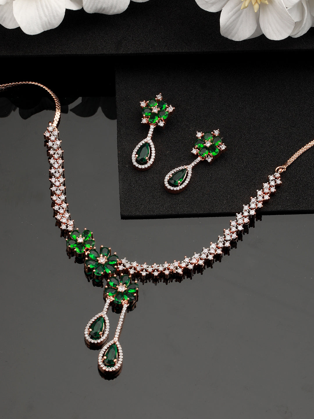 Rose Gold-Plated Ad-Studded Jewellery Set