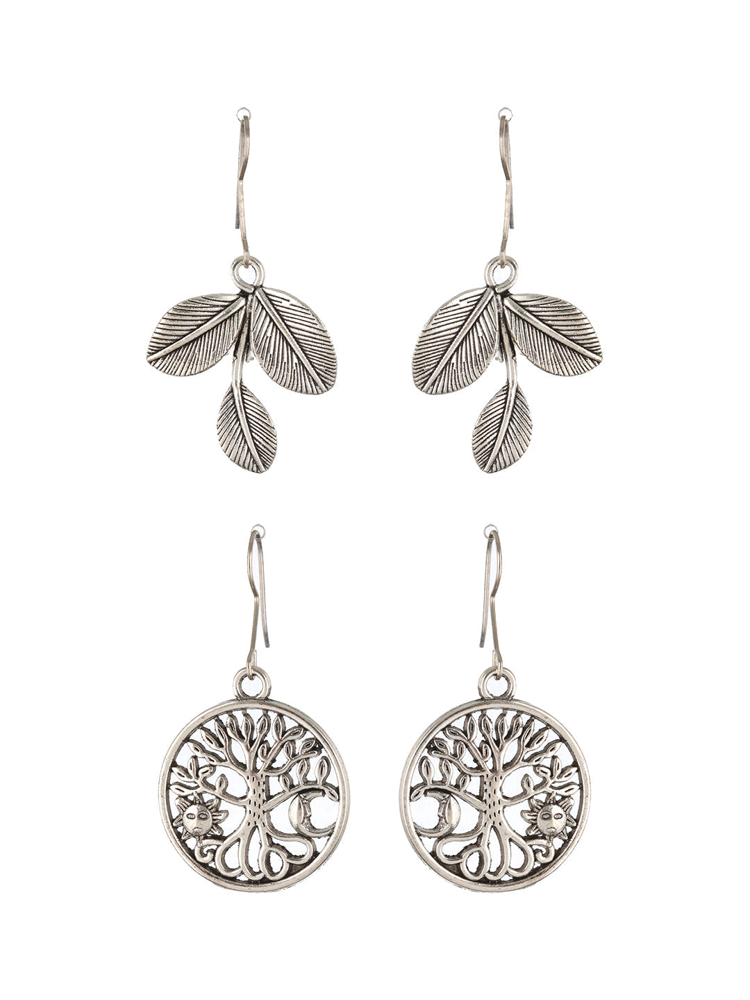 Set Of 2 Silver Plated Contemporary Drop Earrings