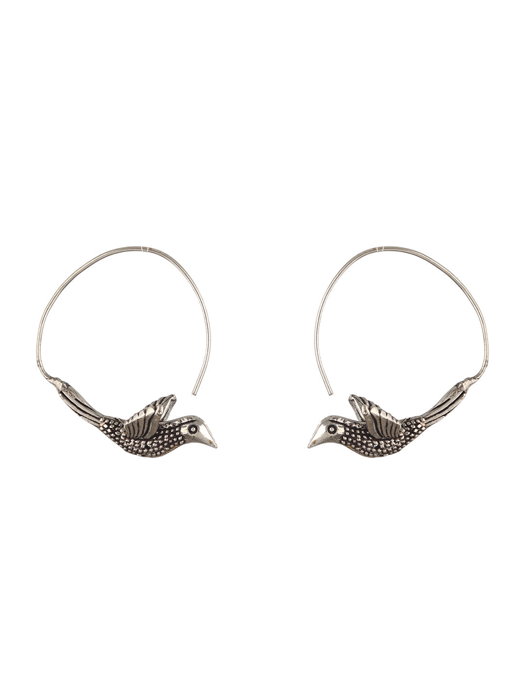Set Of 2 Silver Plated Brid Shaped Hoop & Chandbali Earrings