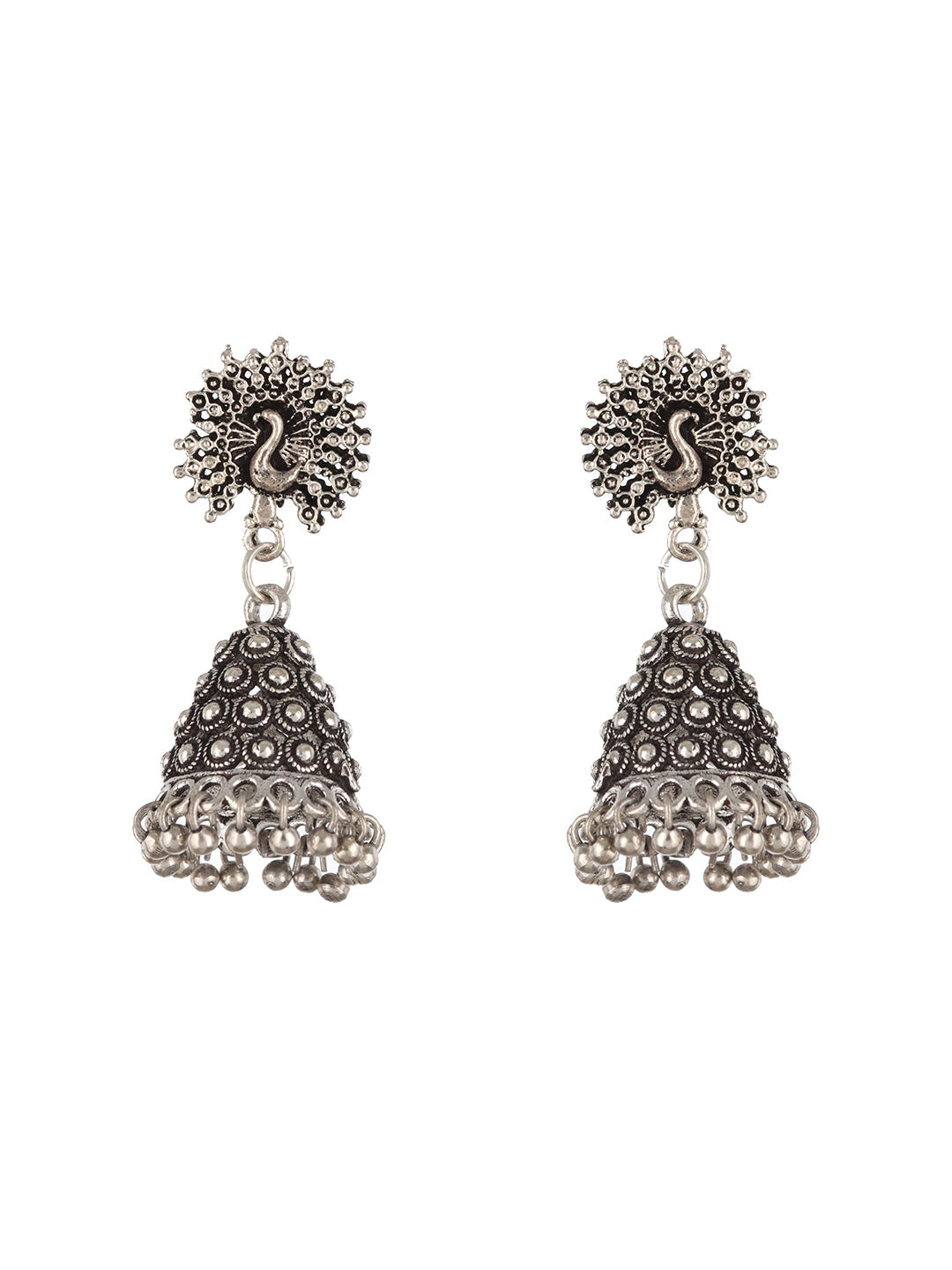 Silver-Plated Peacock Shaped Oxidized Jewellery Set