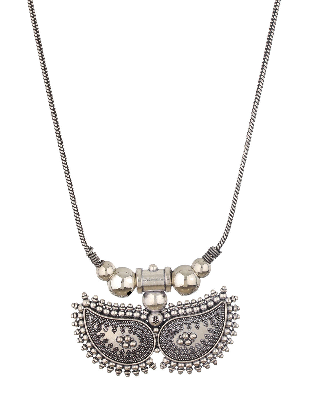 Silver Plated Leaf Shaped Oxidised Necklace