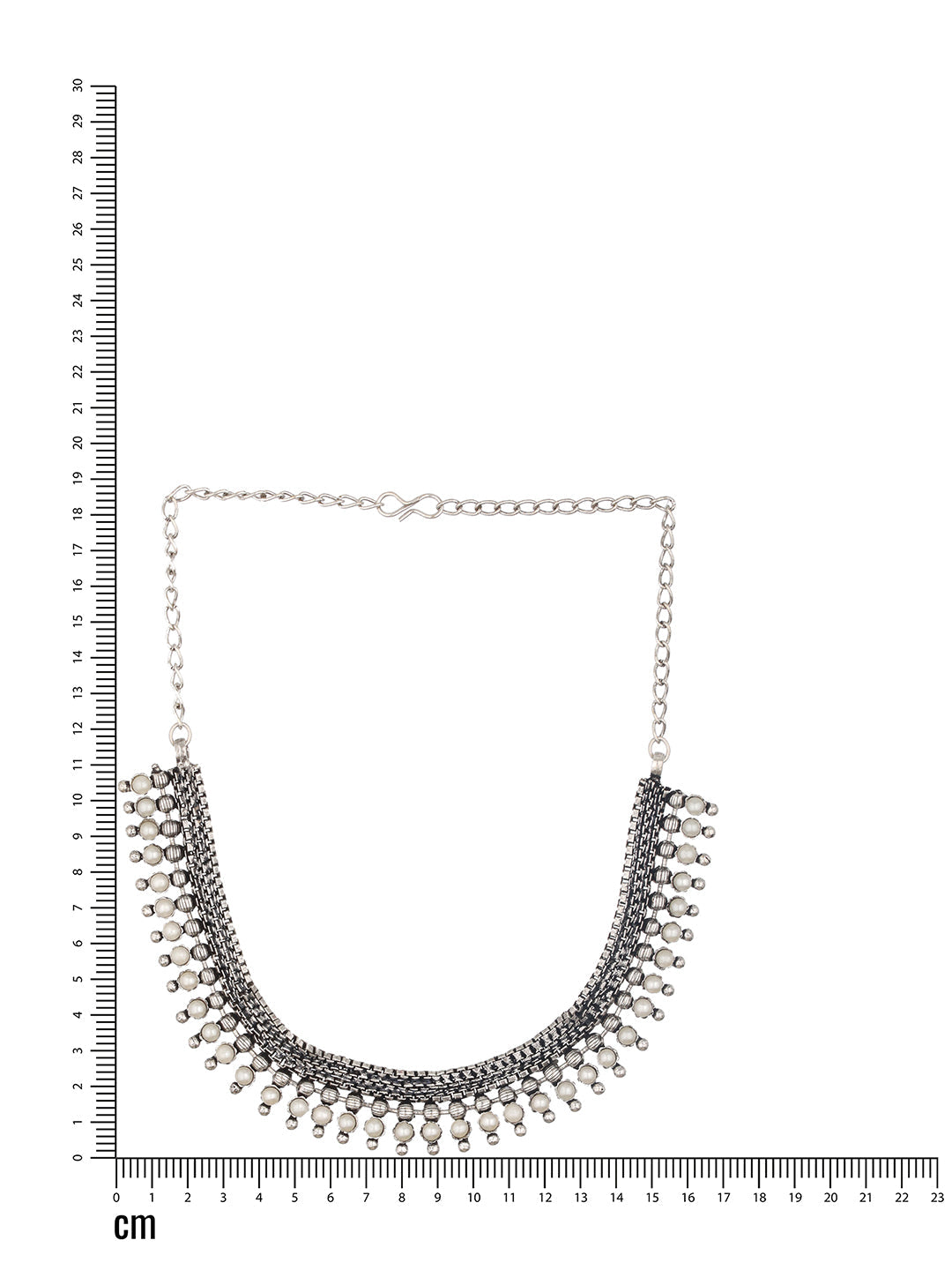 Silver Plated Pearl Beaded Floral Oxidised Necklace