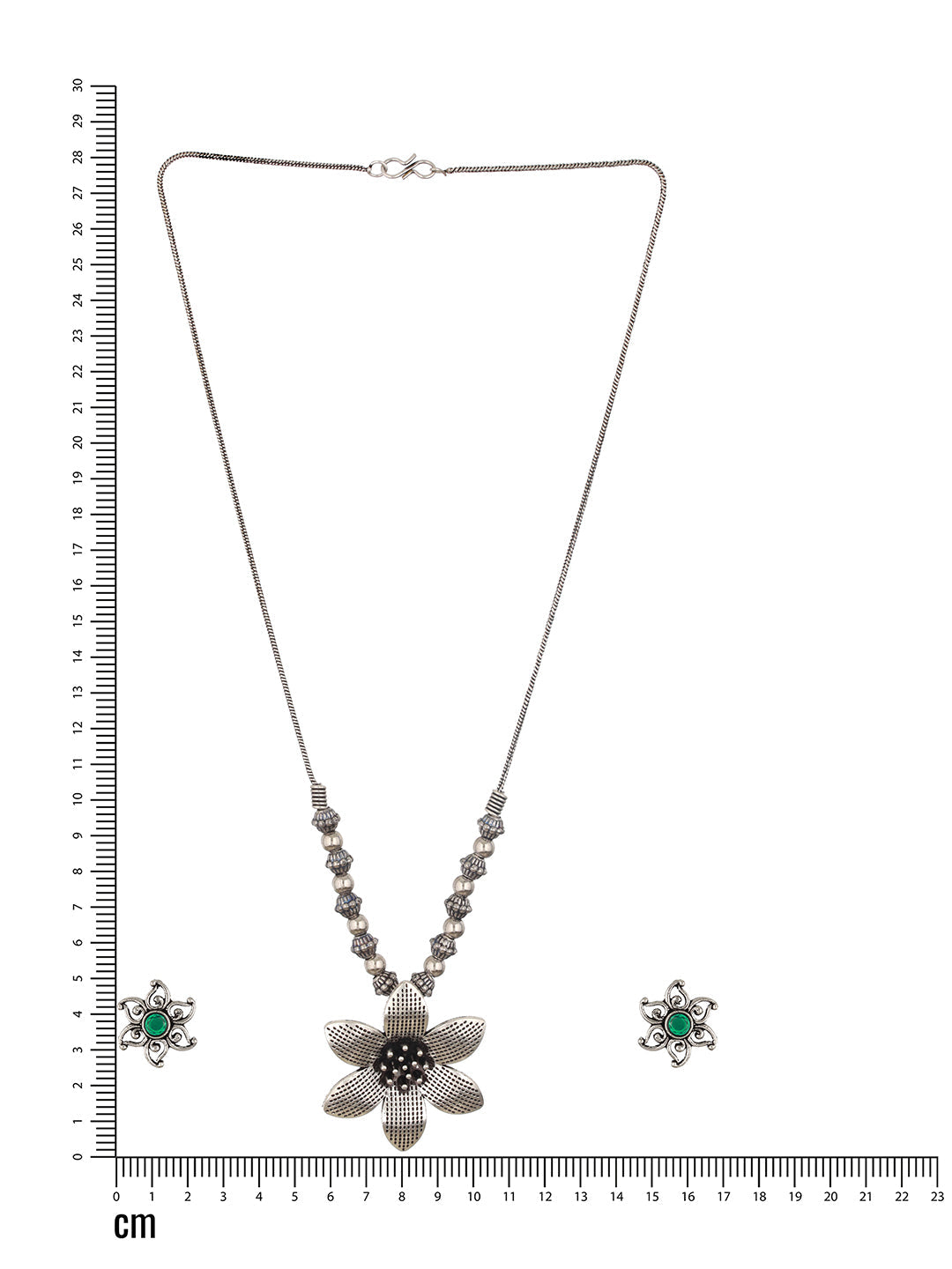 Silver-Plated Floral Shaped Oxidized Pendant & Earring Set