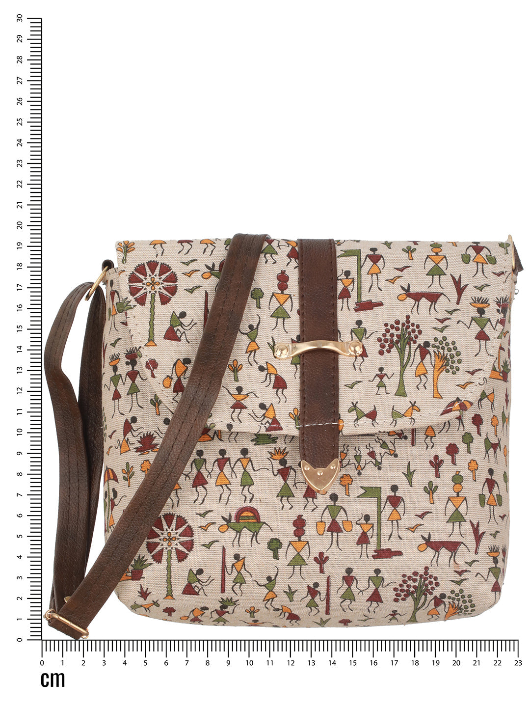 White & Brown Printed Sling Bag