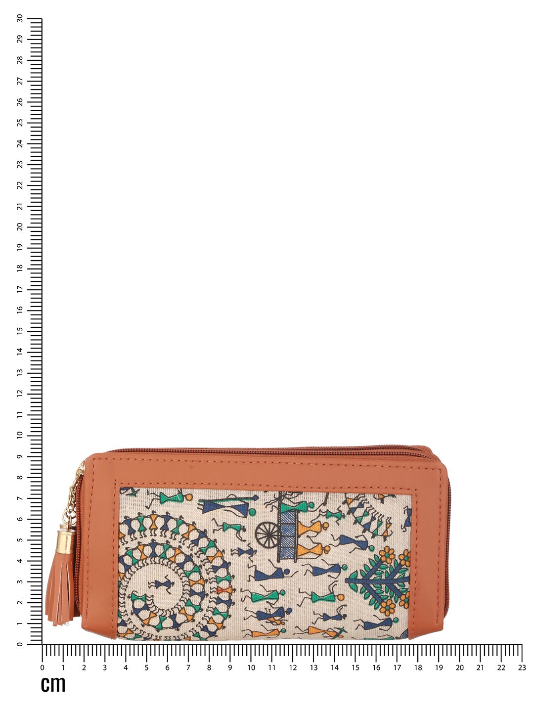 Women White & Blue Printed Pu Zip Around Wallet