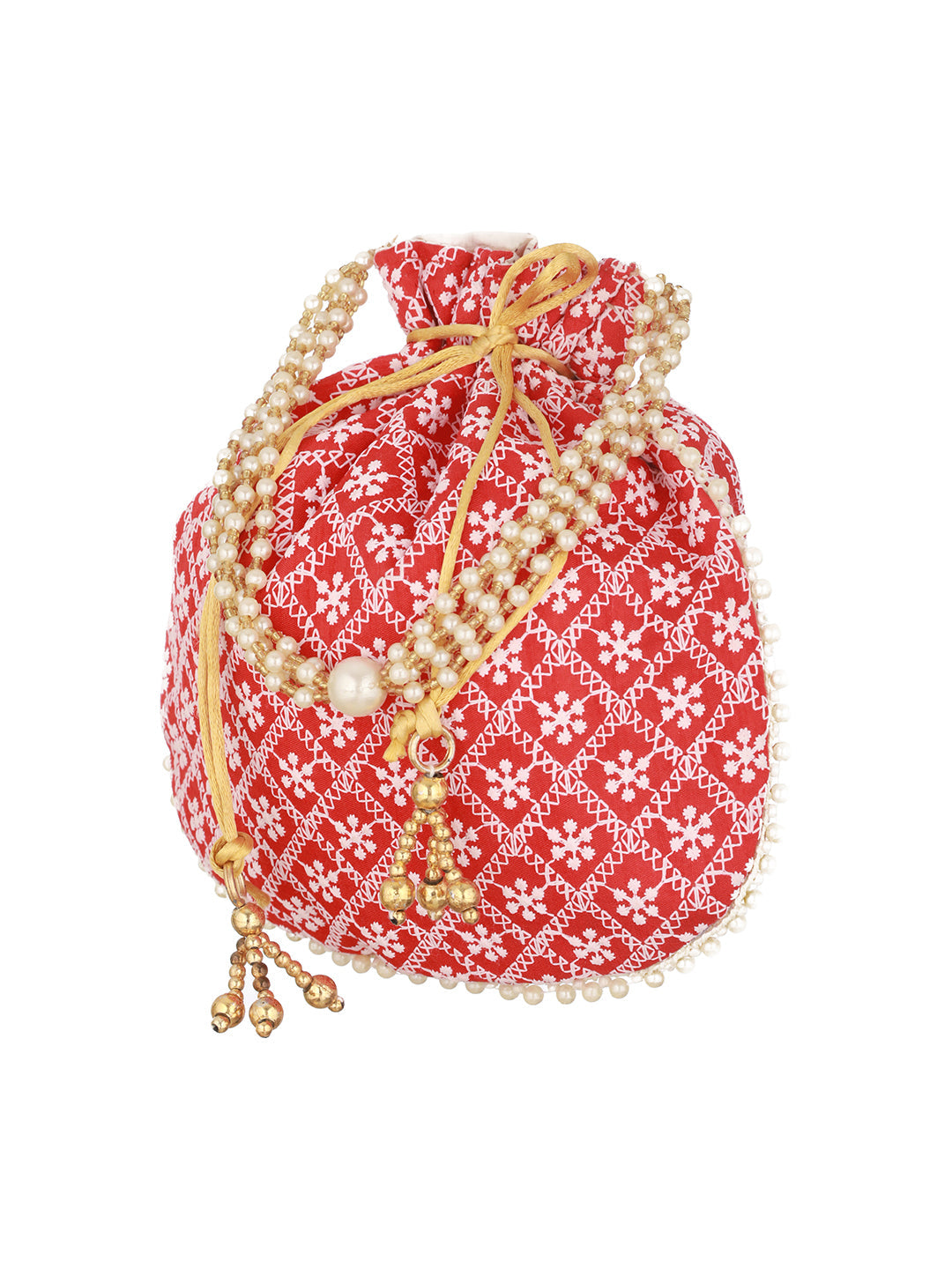 Jazz And Sizzle Red & Gold-Toned Chikan Embroidered Work Potli Clutch