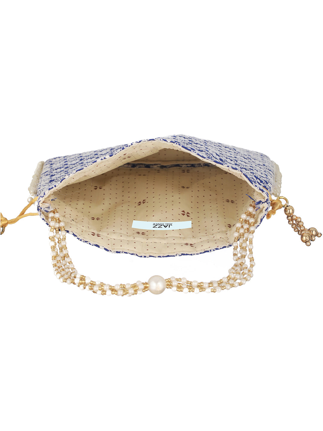 Blue & Gold-Toned Chikan Embroidered Work Potli Clutch