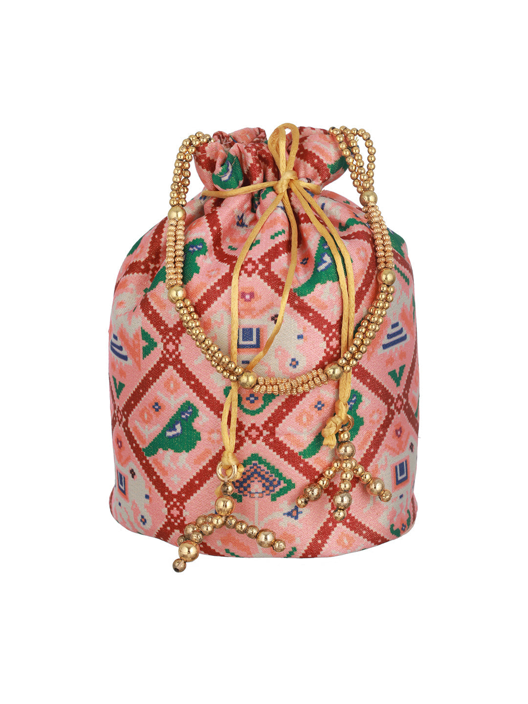 Jazz And Sizzle Pink & Green Embroidered Embellished Potli Clutch