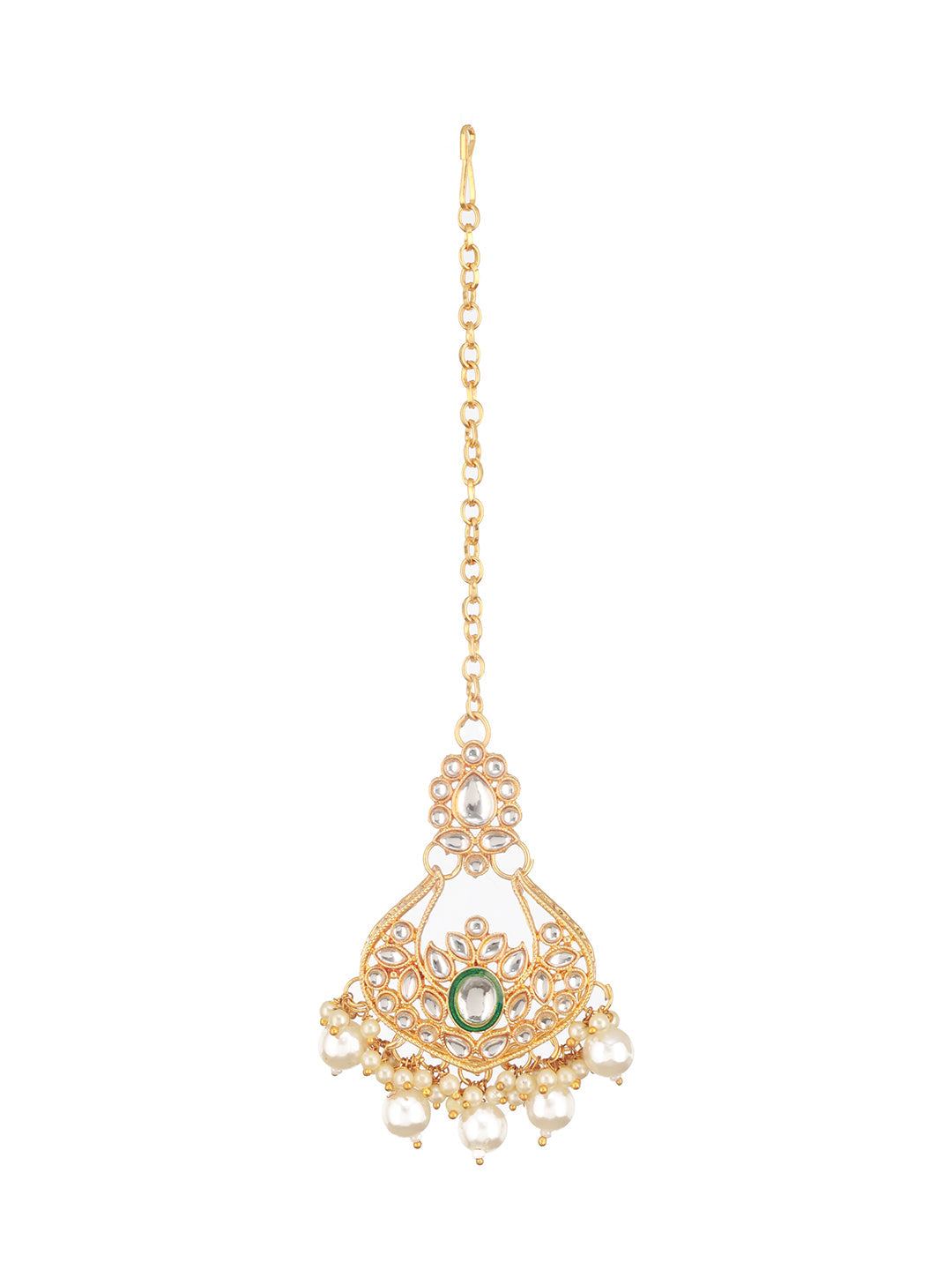Jazz and Sizzle Gold Plated Kundan Studded & Beaded Jewellery Set with Maangtikka
