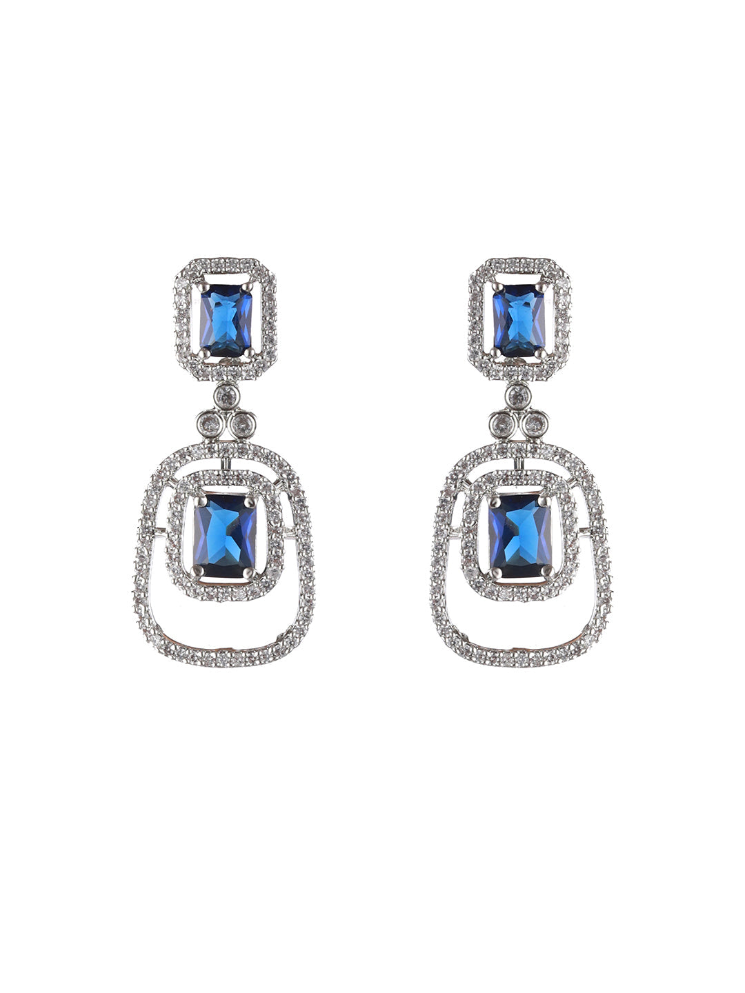 Silver Plated Blue American Diamond Studded Handcrafted Jewellery Set