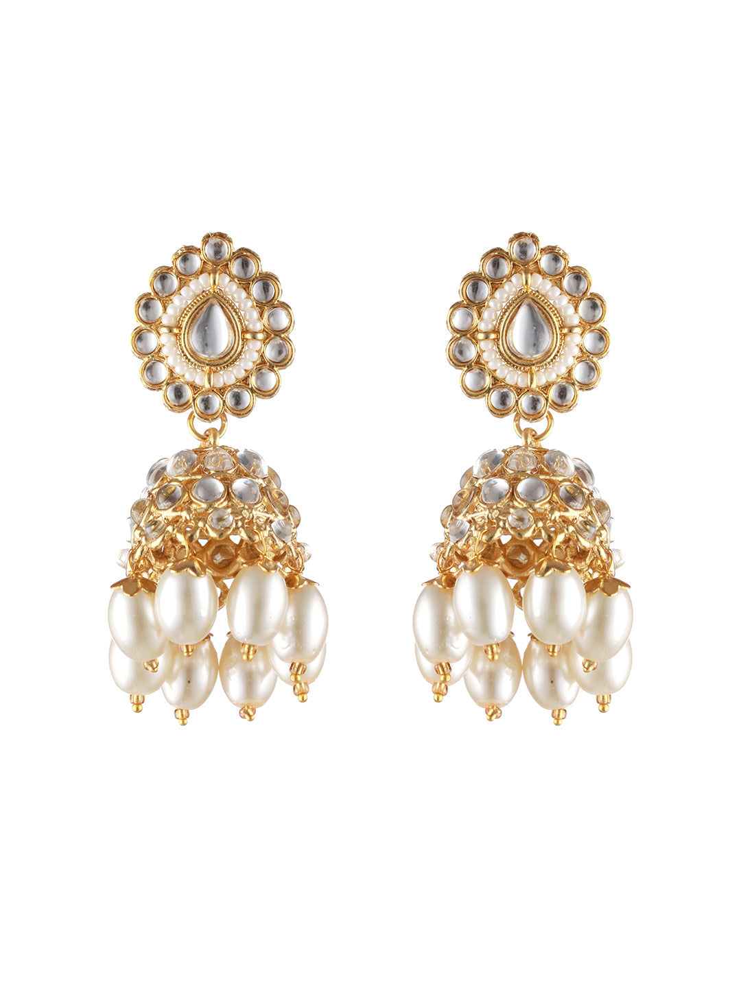 Gold-Plated White Kundan Studded & Beaded Choker Jewellery Set With Maangtikka