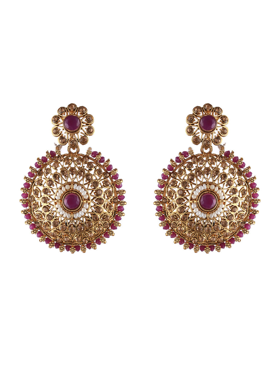 Gold-Plated Purple & White Kundan Studded & Beaded Choker Jewellery Set With Maangtikka
