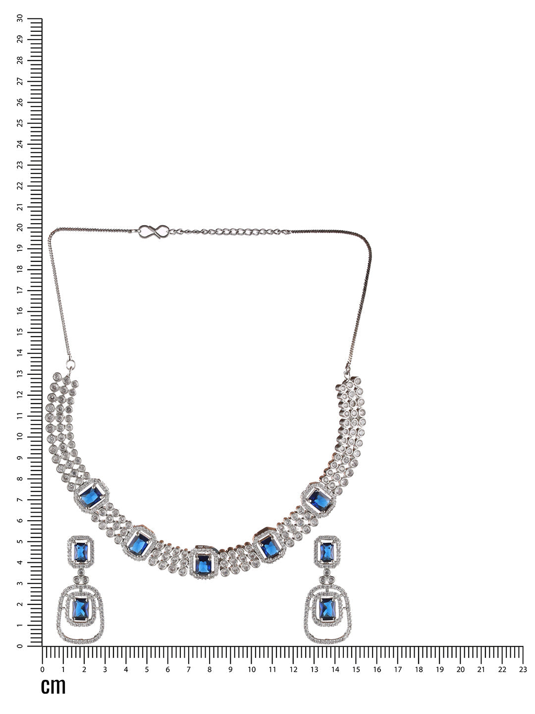 Silver Plated Blue American Diamond Studded Handcrafted Jewellery Set