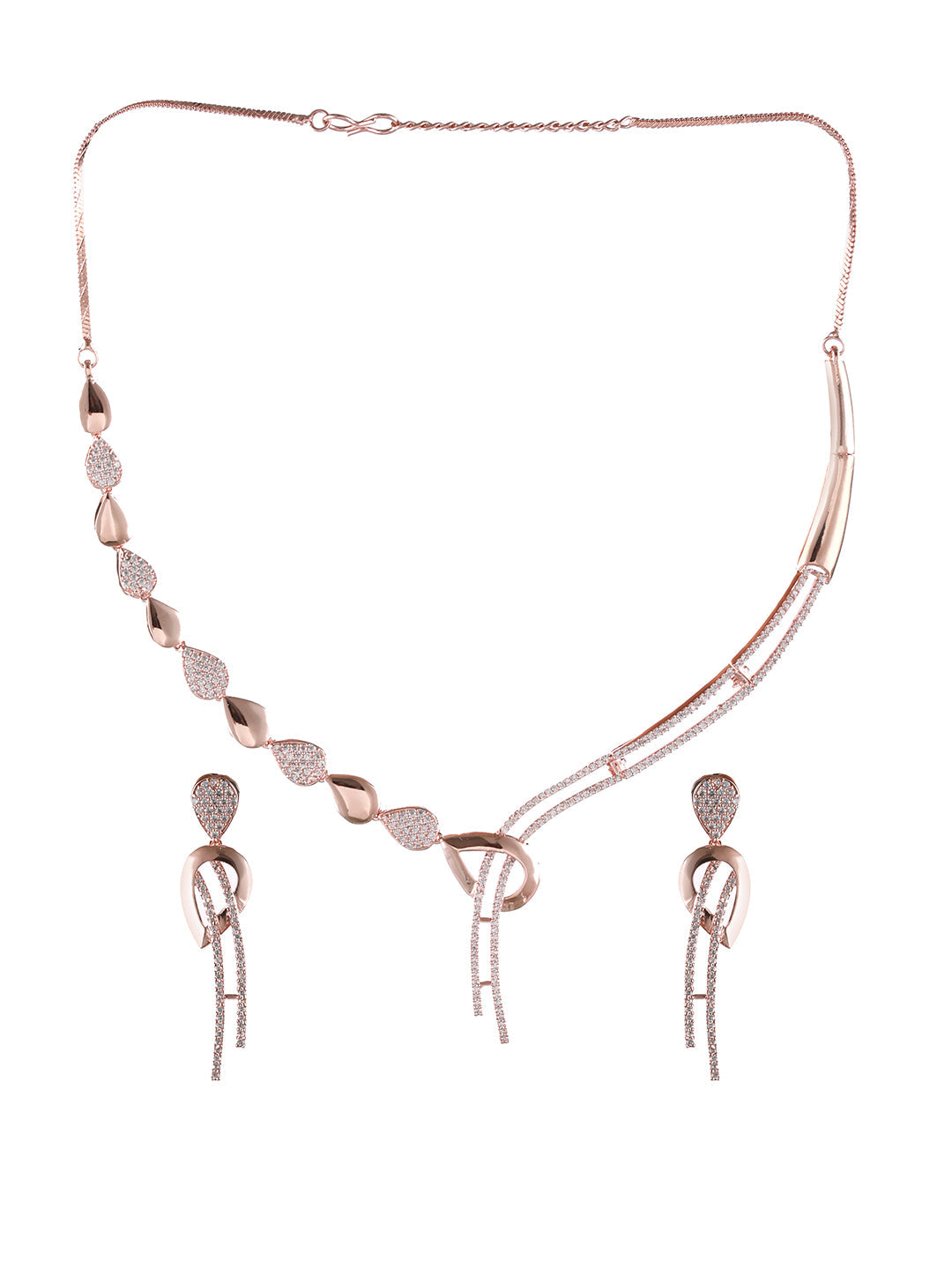 Rosegold-Plated Rose Gold Cz Studded Jewellery Set